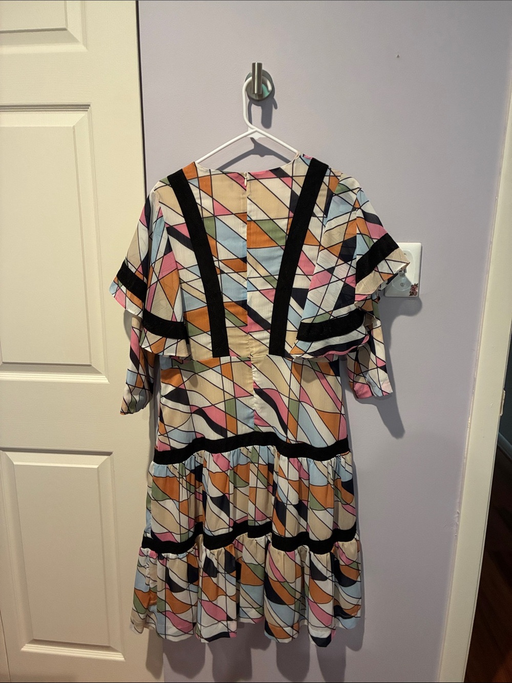 Multicolor Geometric Tiered Dress with Black Trim - Picture 2 of 3